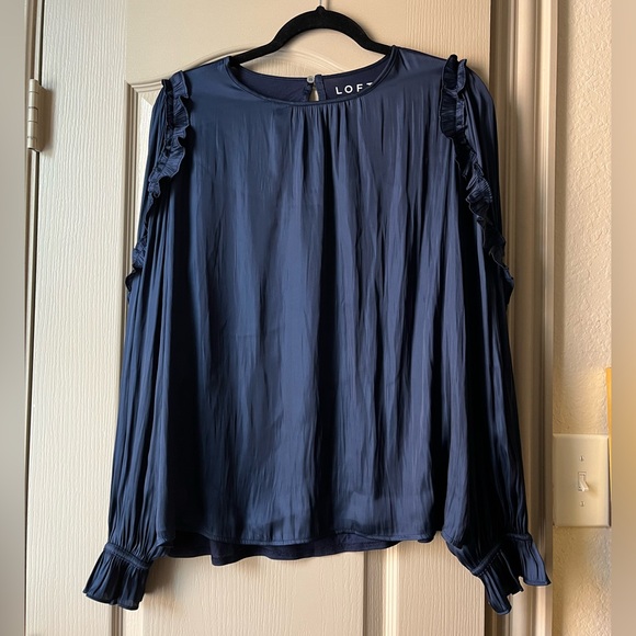 LOFT Midnight Blue Ruffle Blouse - Picture 2 of 6